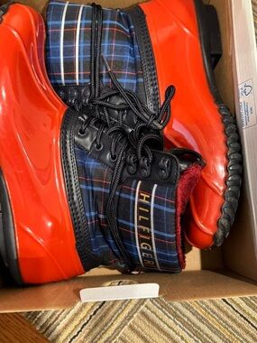 Tommy Hilfiger Red Plaid Waterproof Boots